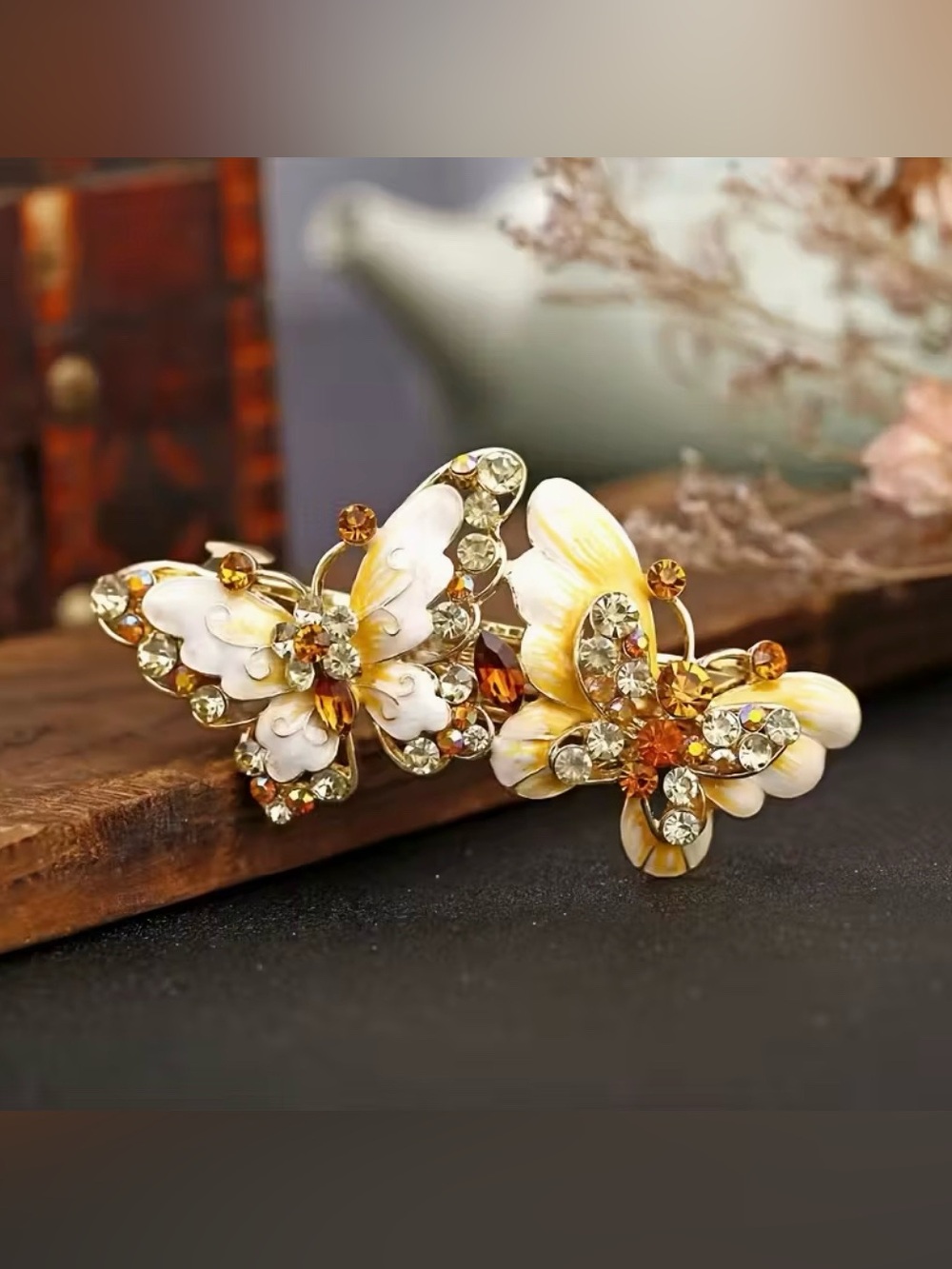 Yellow Butterfly Rhinestone Embellished Barrette Hair Clip Barrette Gorgeous
